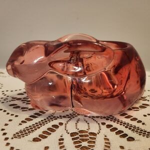 Indiana Glass Cranberry Pink Candle Lane Critters Bunny Rabbit Candle Holder